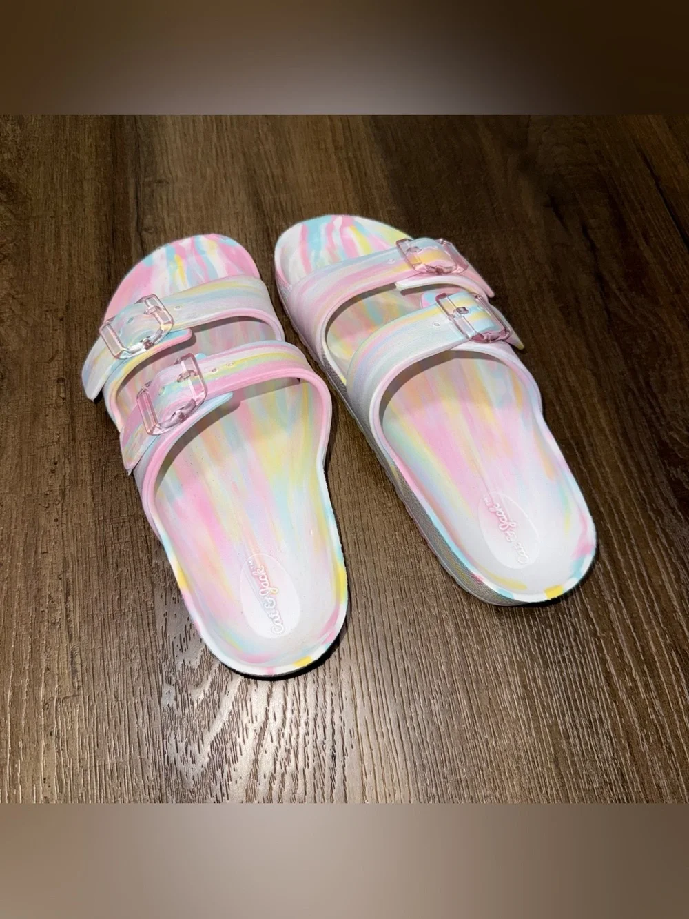 🌈 Cat & Jack Pastel Marble Slide Sandals (Youth Size 2) 🌈